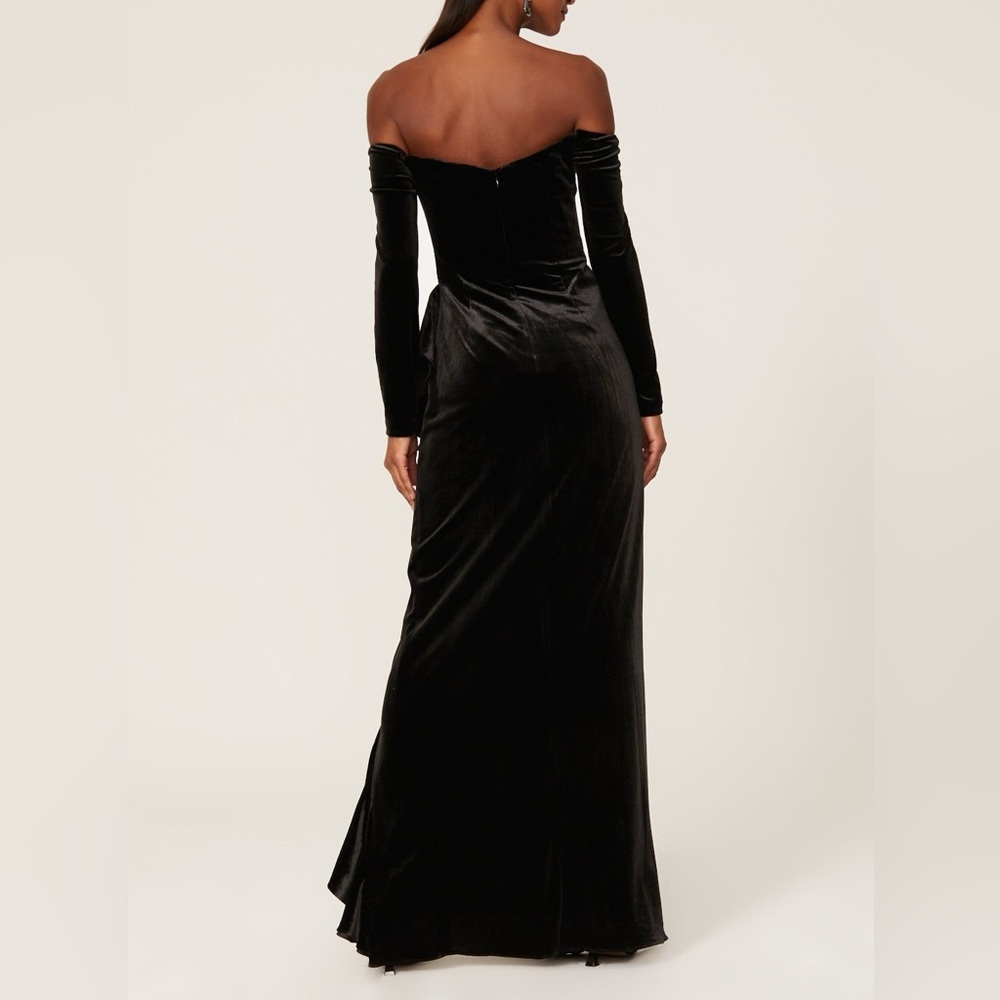 Badgley Mischka Draped Velvet Ruffle Gown, 4 - Picture 3 of 17